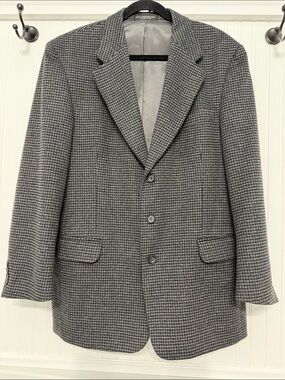 CASHMERE Gian Franco RUFFINI 42L Black/Grey Houndstooth  SPORT COAT Blazer EUC